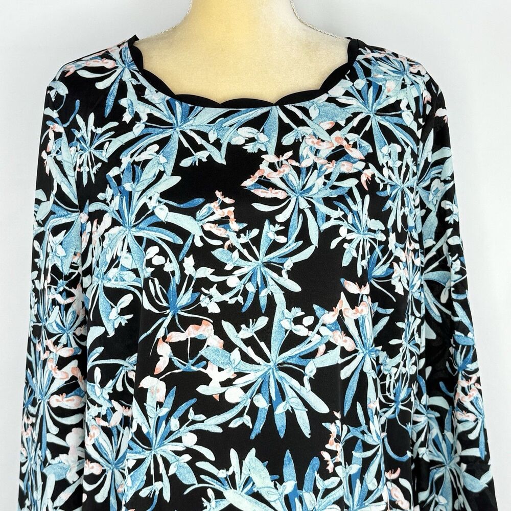 Jaclyn Smith Women Floral Print Long Sleeve Scalloped Neck Top Size XL - Picture 4 of 16